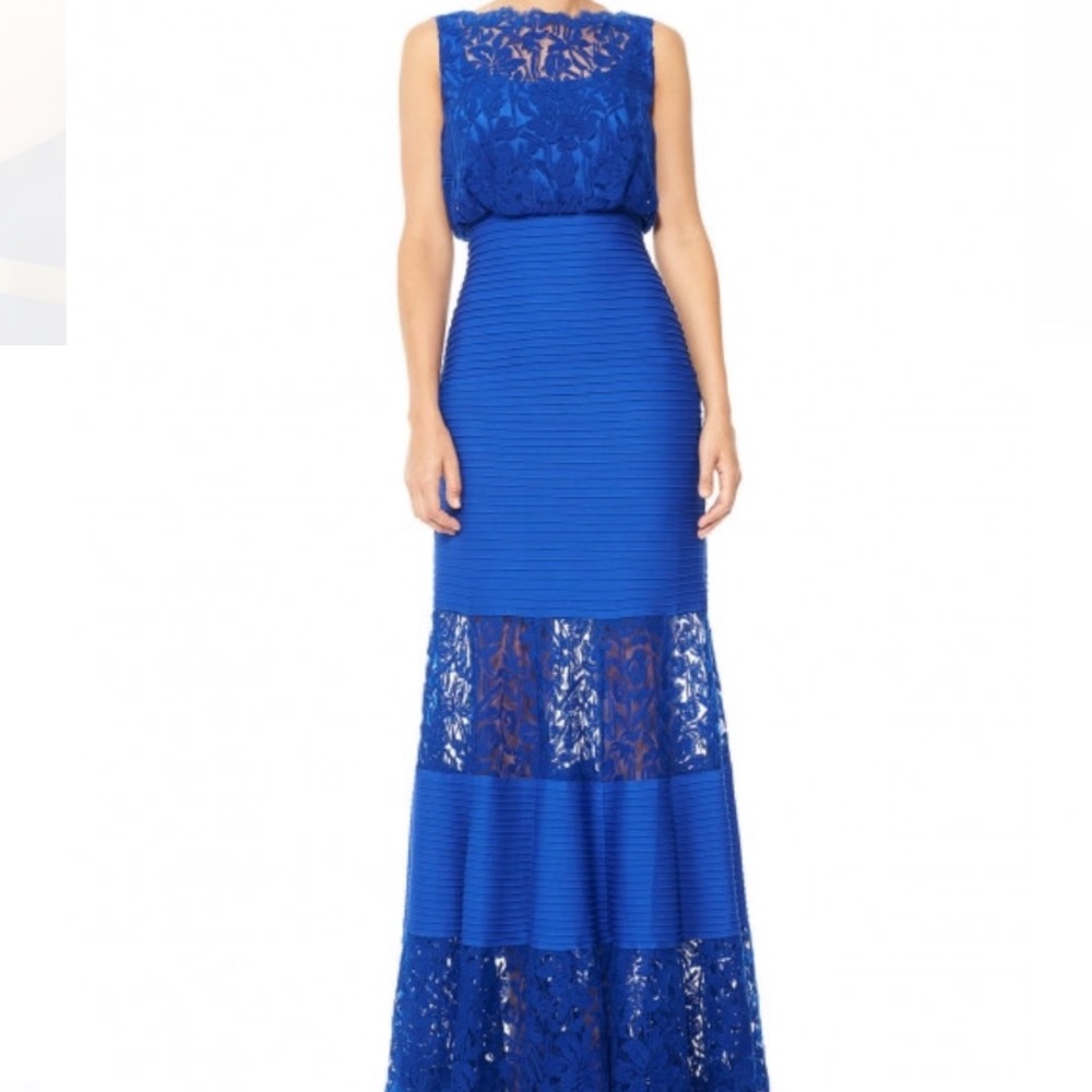 Tadashi Shoji Embroidered Lace Blouson Waist Gown